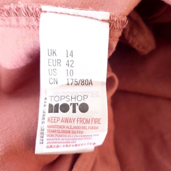 Topshop Moto Salmon Pink Denim Asymetric Buttons Mini Skirt w Pockets - Picture 7 of 10